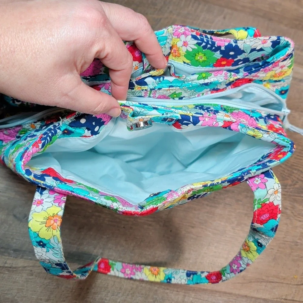 Vera Bradley Shoulder Bag Far Out Floral Three Compartment Quilted Purse Handbag